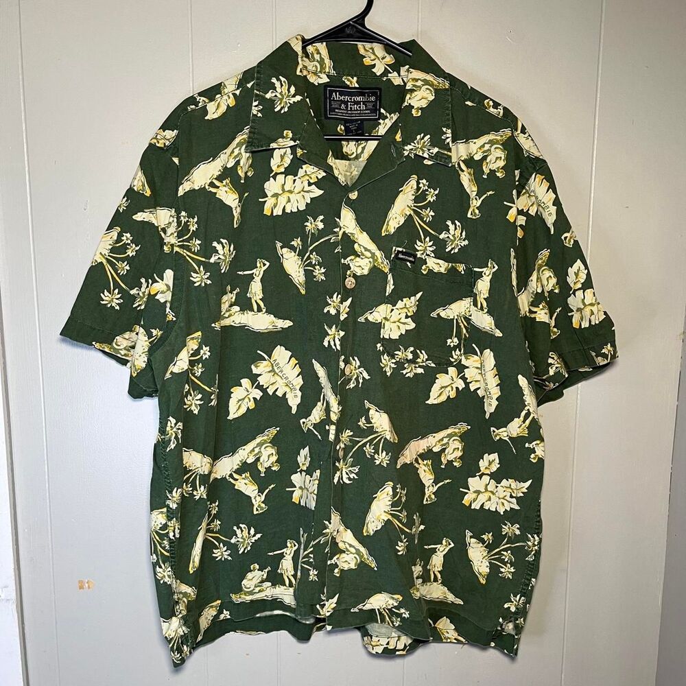Abercrombie & Fitch Hawaiian Button Up Hula Girl Beach Size Large Vintage Y2K